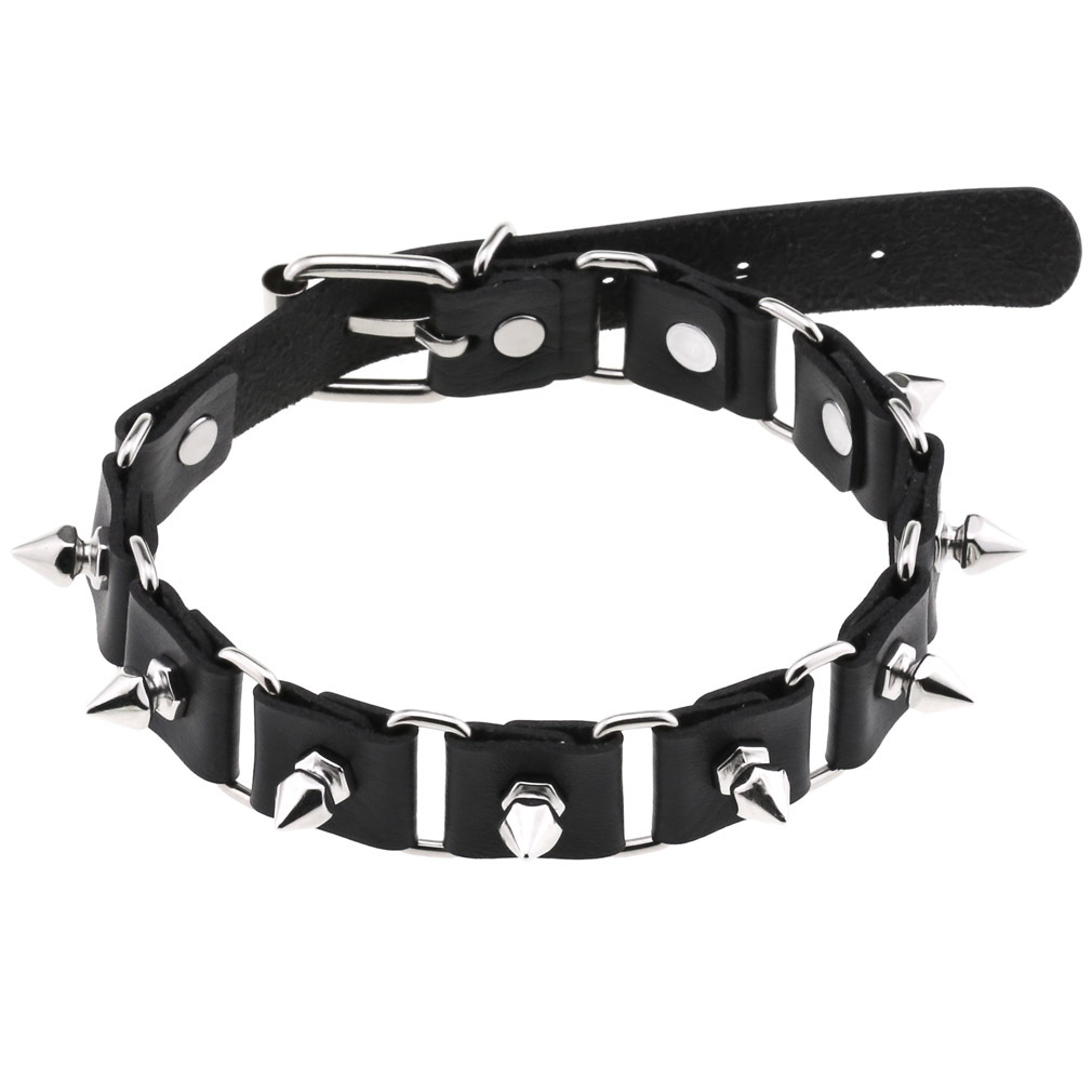 Goth Punk Spike Choker - Czarne skórzane serce Choker obroża naszyjniki