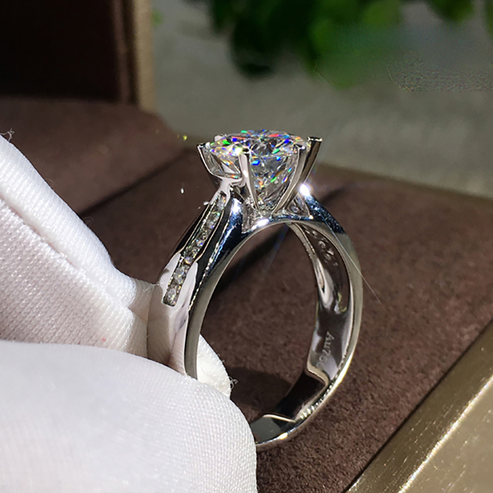 Moissanite Engagement Ring 1 Carat - Pierścionek zaręczynowy damski z białego złota