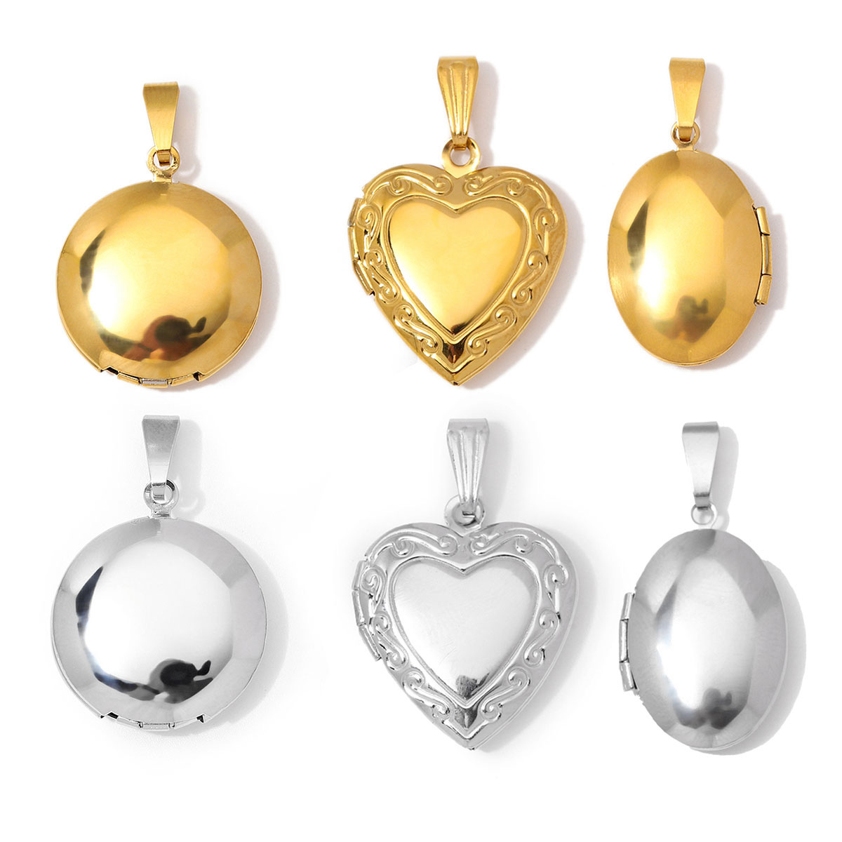 Heart Locket Necklace Photo - 3 szt./partia Hurtownia Stal Nierdzewna Okrągły