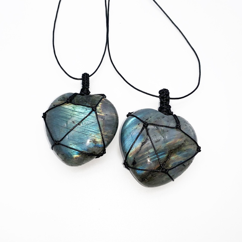 Crystal Pendant Necklace Natural Stone - Naturalny, ręcznie pleciony naszyjnik z labradorytem