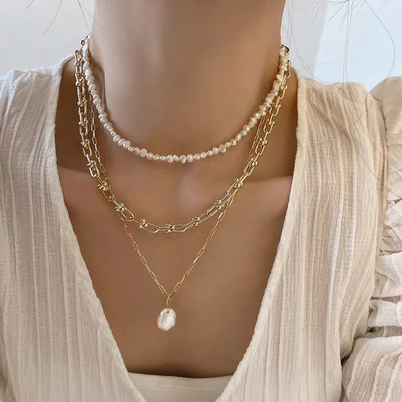 Pearl Choker Necklace Vintage - Francuskie retro naszyjniki z łańcuszkiem i