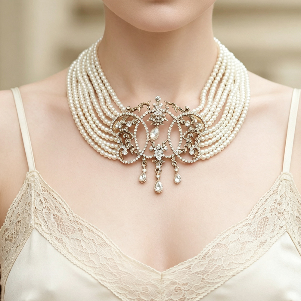 Klasyczny naszyjnik z wieloma  – Pearl Choker Necklace Vintage recenzja i cena